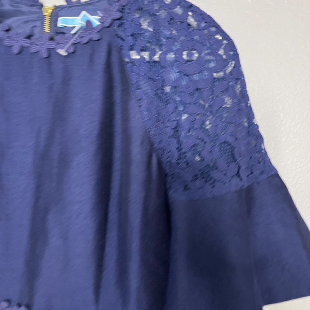 Draper James Navy Blue Flutter Short Sleeve Lace Dress Embroidered Size 2 - Picture 7 of 13
